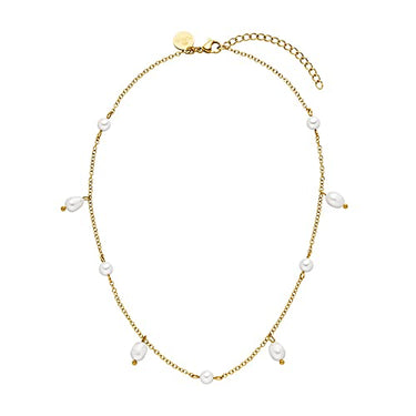Purelei Pearl Drop Kette (Gold), Wasserfeste Halskette mit Perlen für Frauen, Elegante Halskette aus Edelstahl, Geschenk für Frauen, 35-40 cm Länge verstellbar im Sale